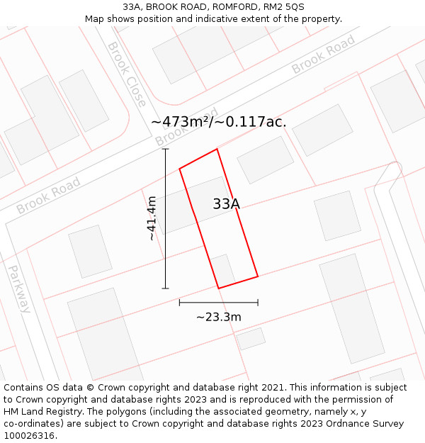33A, BROOK ROAD, ROMFORD, RM2 5QS: Plot and title map