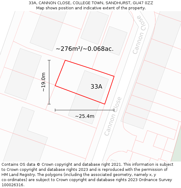 33A, CANNON CLOSE, COLLEGE TOWN, SANDHURST, GU47 0ZZ: Plot and title map