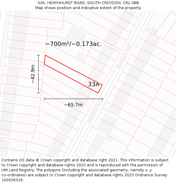 33A, HEATHHURST ROAD, SOUTH CROYDON, CR2 0BB: Plot and title map
