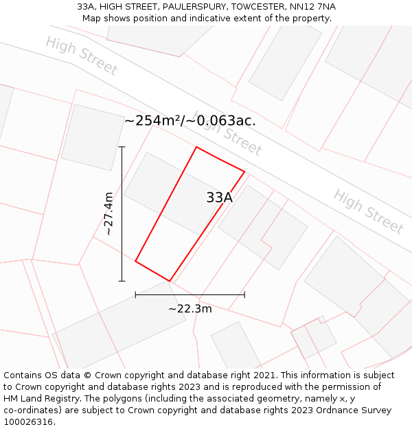 33A, HIGH STREET, PAULERSPURY, TOWCESTER, NN12 7NA: Plot and title map
