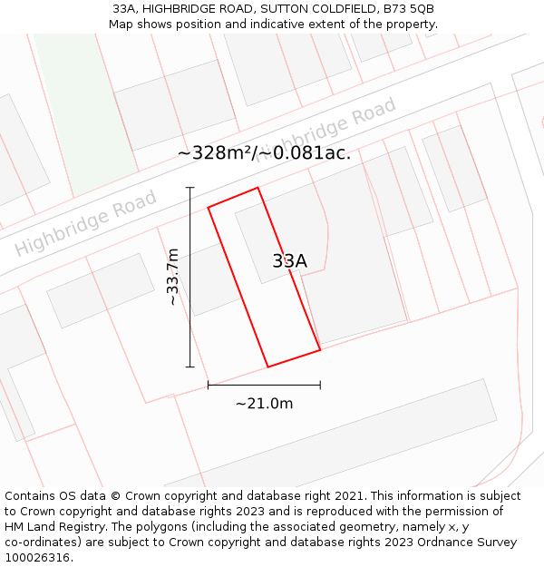 33A, HIGHBRIDGE ROAD, SUTTON COLDFIELD, B73 5QB: Plot and title map