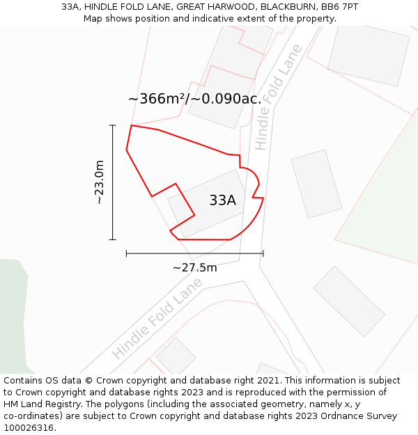33A, HINDLE FOLD LANE, GREAT HARWOOD, BLACKBURN, BB6 7PT: Plot and title map