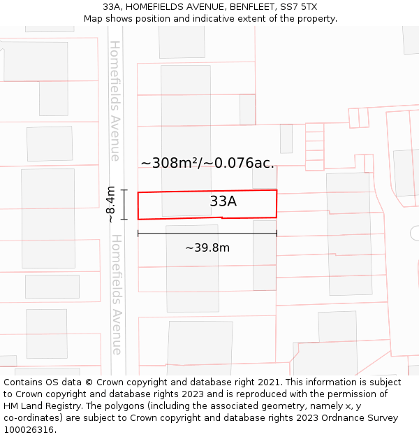 33A, HOMEFIELDS AVENUE, BENFLEET, SS7 5TX: Plot and title map
