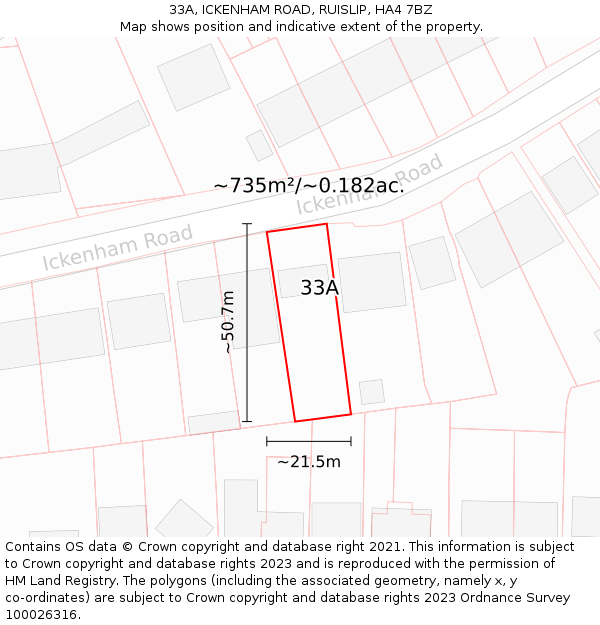 33A, ICKENHAM ROAD, RUISLIP, HA4 7BZ: Plot and title map