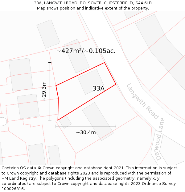 33A, LANGWITH ROAD, BOLSOVER, CHESTERFIELD, S44 6LB: Plot and title map