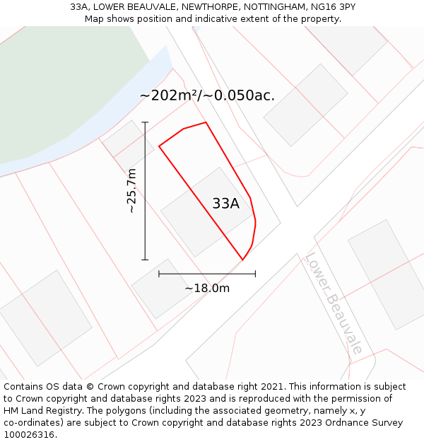 33A, LOWER BEAUVALE, NEWTHORPE, NOTTINGHAM, NG16 3PY: Plot and title map