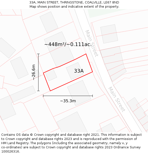 33A, MAIN STREET, THRINGSTONE, COALVILLE, LE67 8ND: Plot and title map
