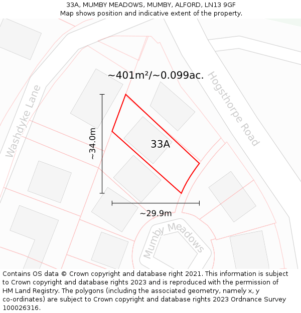 33A, MUMBY MEADOWS, MUMBY, ALFORD, LN13 9GF: Plot and title map