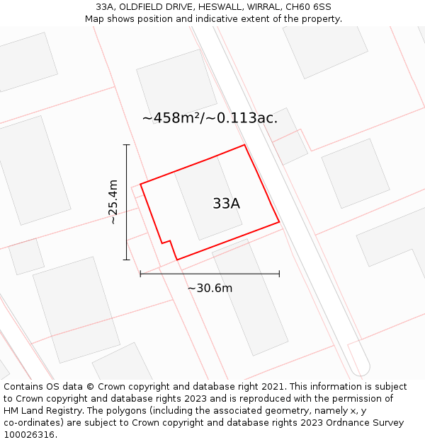 33A, OLDFIELD DRIVE, HESWALL, WIRRAL, CH60 6SS: Plot and title map