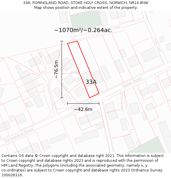 33A, PORINGLAND ROAD, STOKE HOLY CROSS, NORWICH, NR14 8NW: Plot and title map