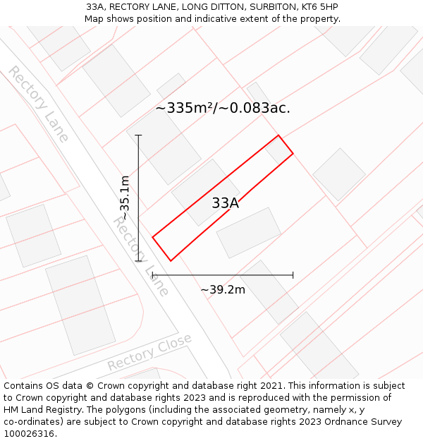 33A, RECTORY LANE, LONG DITTON, SURBITON, KT6 5HP: Plot and title map