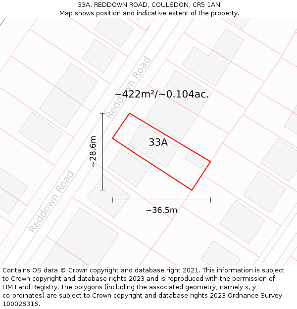 33A, REDDOWN ROAD, COULSDON, CR5 1AN: Plot and title map