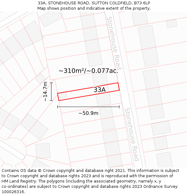 33A, STONEHOUSE ROAD, SUTTON COLDFIELD, B73 6LP: Plot and title map