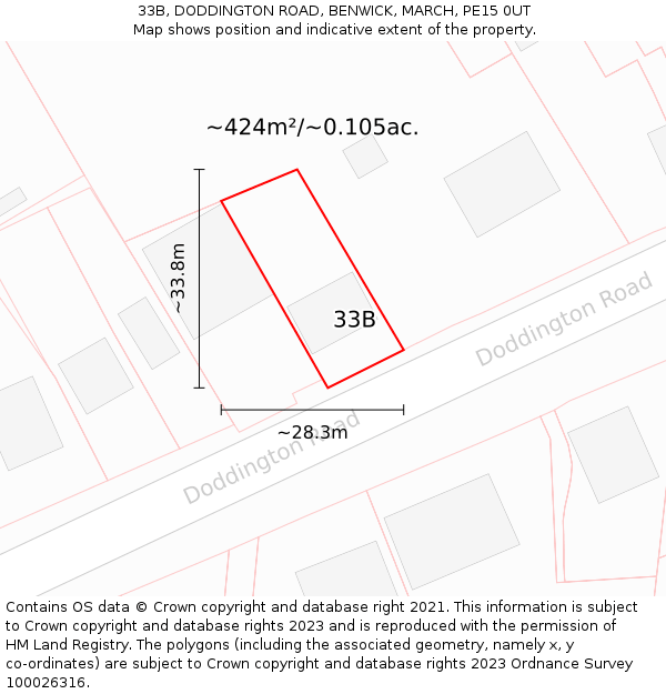 33B, DODDINGTON ROAD, BENWICK, MARCH, PE15 0UT: Plot and title map