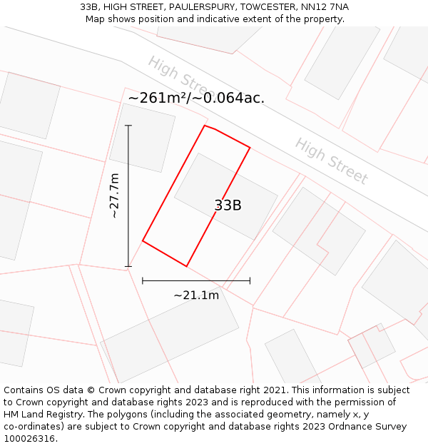33B, HIGH STREET, PAULERSPURY, TOWCESTER, NN12 7NA: Plot and title map
