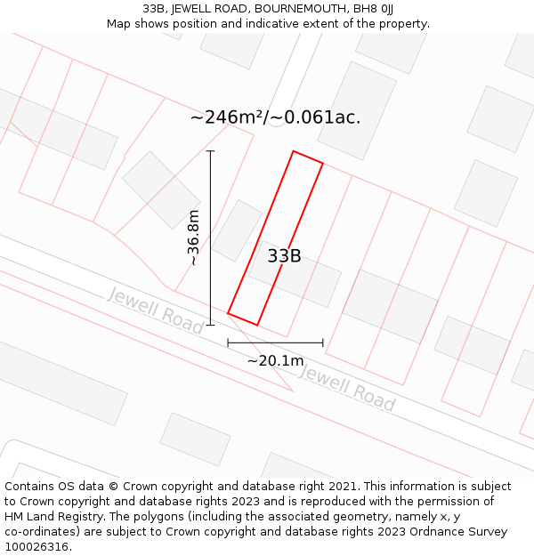 33B, JEWELL ROAD, BOURNEMOUTH, BH8 0JJ: Plot and title map
