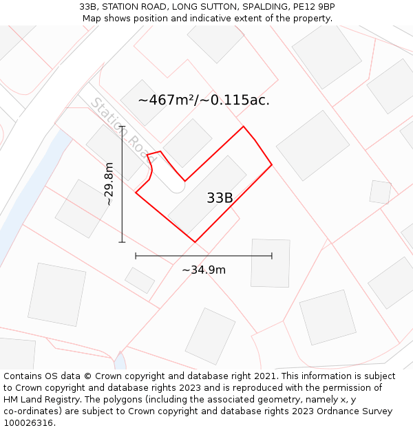 33B, STATION ROAD, LONG SUTTON, SPALDING, PE12 9BP: Plot and title map