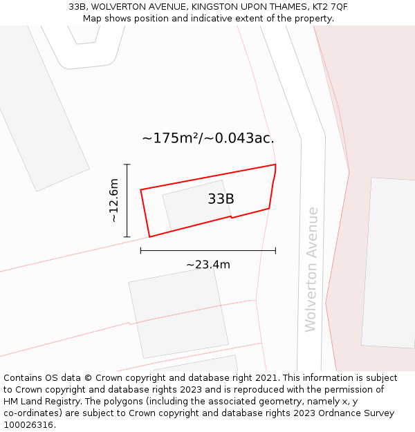 33B, WOLVERTON AVENUE, KINGSTON UPON THAMES, KT2 7QF: Plot and title map