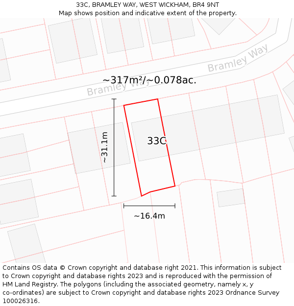 33C, BRAMLEY WAY, WEST WICKHAM, BR4 9NT: Plot and title map