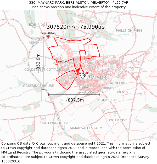 33C, MAYNARD PARK, BERE ALSTON, YELVERTON, PL20 7AR: Plot and title map