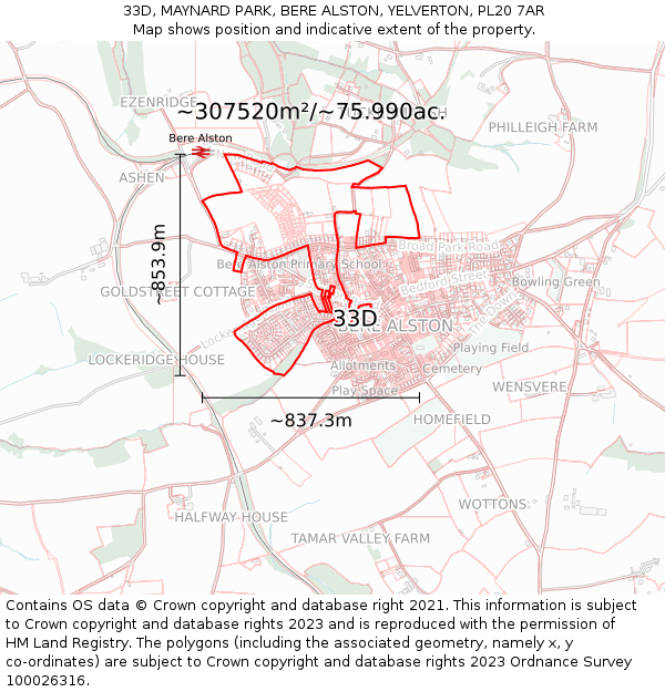 33D, MAYNARD PARK, BERE ALSTON, YELVERTON, PL20 7AR: Plot and title map