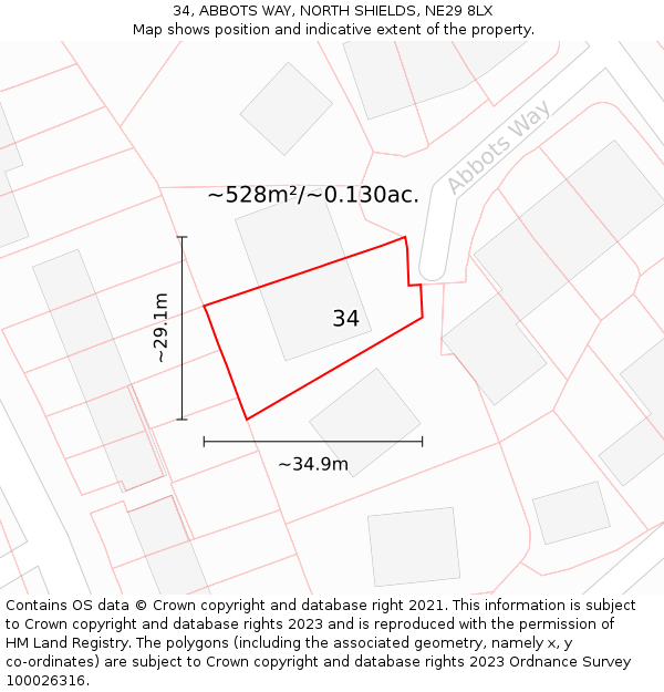 34, ABBOTS WAY, NORTH SHIELDS, NE29 8LX: Plot and title map