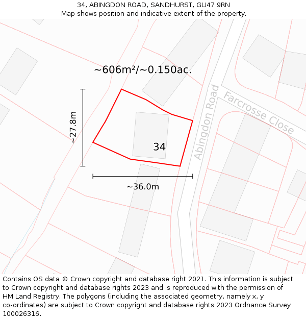 34, ABINGDON ROAD, SANDHURST, GU47 9RN: Plot and title map