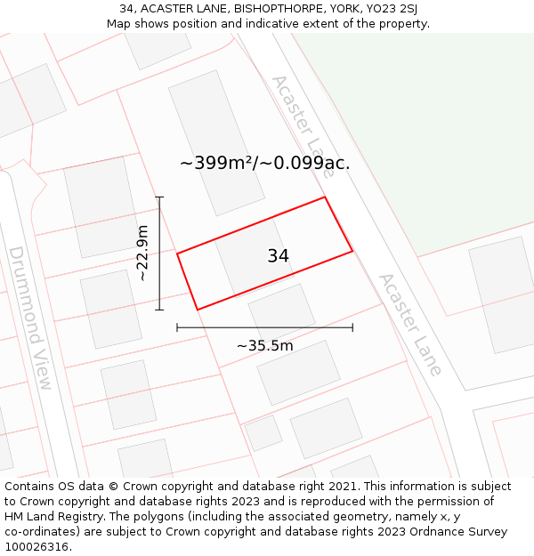 34, ACASTER LANE, BISHOPTHORPE, YORK, YO23 2SJ: Plot and title map