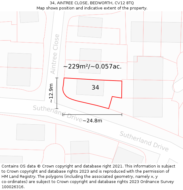 34, AINTREE CLOSE, BEDWORTH, CV12 8TQ: Plot and title map