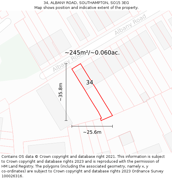 34, ALBANY ROAD, SOUTHAMPTON, SO15 3EG: Plot and title map