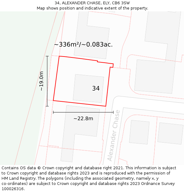 34, ALEXANDER CHASE, ELY, CB6 3SW: Plot and title map