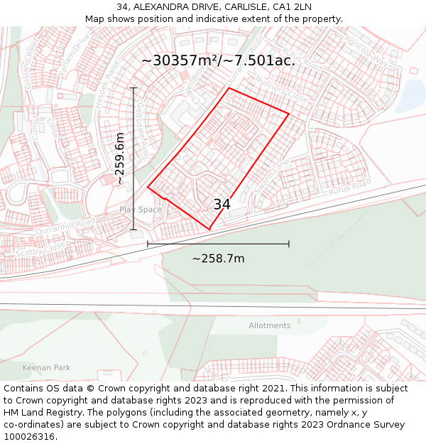 34, ALEXANDRA DRIVE, CARLISLE, CA1 2LN: Plot and title map