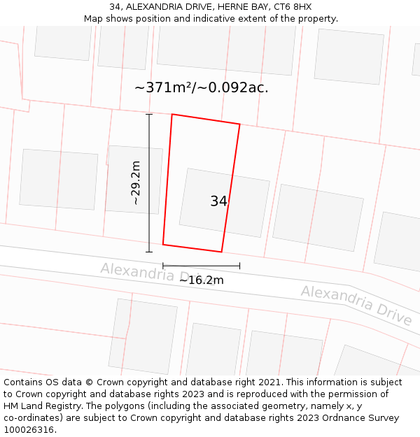 34, ALEXANDRIA DRIVE, HERNE BAY, CT6 8HX: Plot and title map