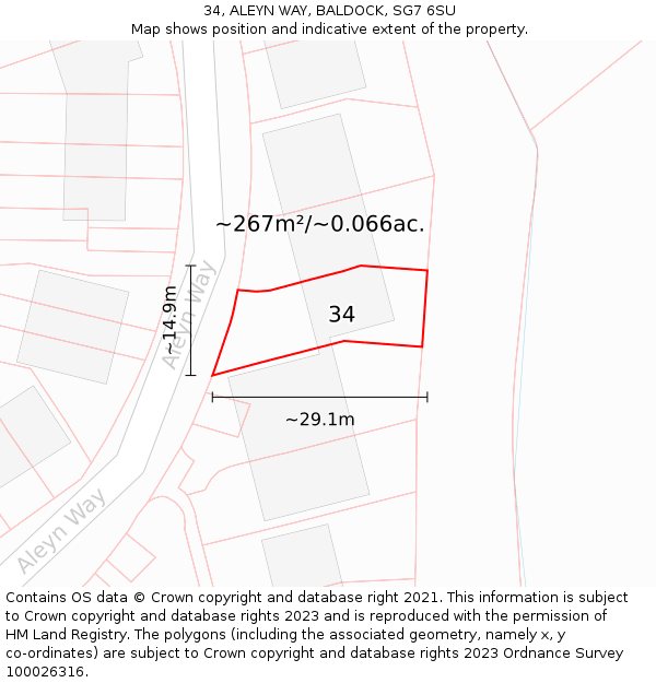 34, ALEYN WAY, BALDOCK, SG7 6SU: Plot and title map