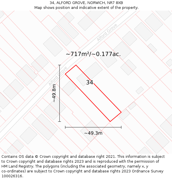 34, ALFORD GROVE, NORWICH, NR7 8XB: Plot and title map