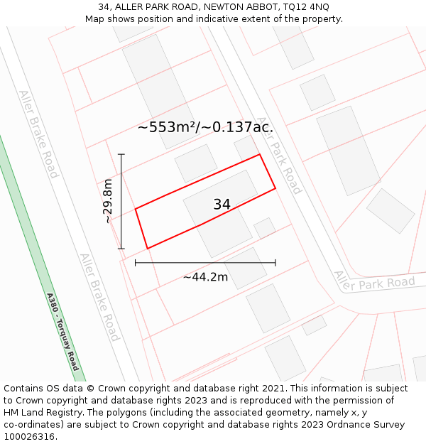34, ALLER PARK ROAD, NEWTON ABBOT, TQ12 4NQ: Plot and title map