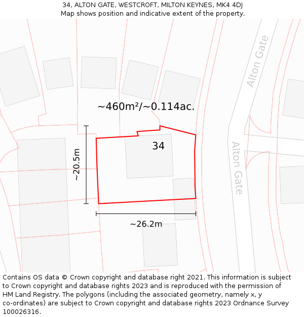 34, ALTON GATE, WESTCROFT, MILTON KEYNES, MK4 4DJ: Plot and title map