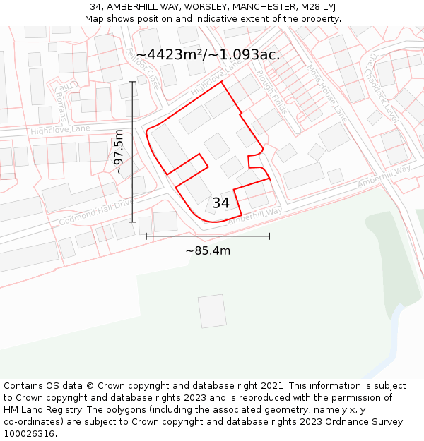 34, AMBERHILL WAY, WORSLEY, MANCHESTER, M28 1YJ: Plot and title map