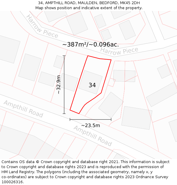 34, AMPTHILL ROAD, MAULDEN, BEDFORD, MK45 2DH: Plot and title map