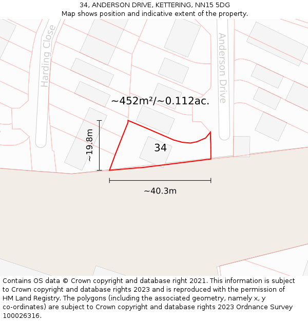 34, ANDERSON DRIVE, KETTERING, NN15 5DG: Plot and title map