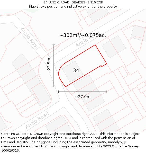 34, ANZIO ROAD, DEVIZES, SN10 2GF: Plot and title map