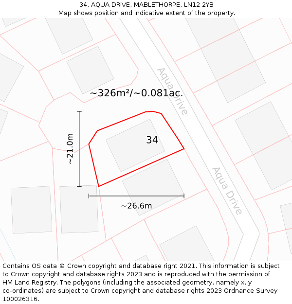 34, AQUA DRIVE, MABLETHORPE, LN12 2YB: Plot and title map