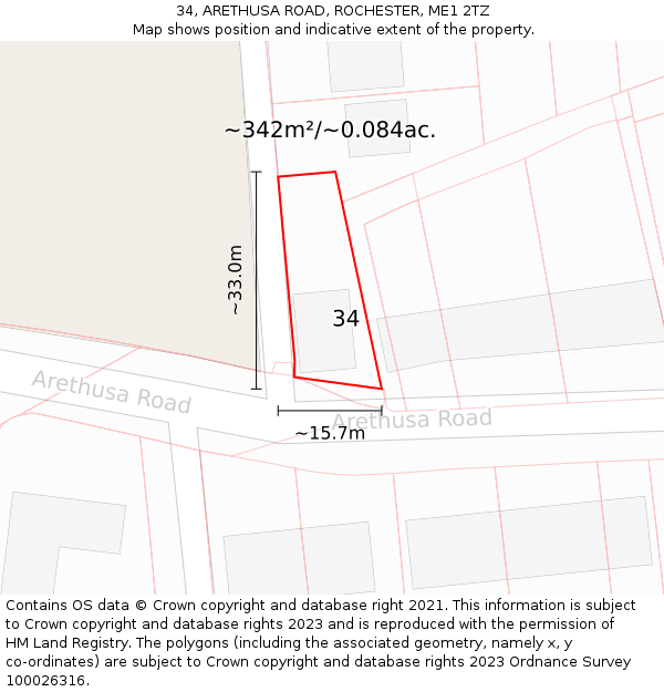 34, ARETHUSA ROAD, ROCHESTER, ME1 2TZ: Plot and title map