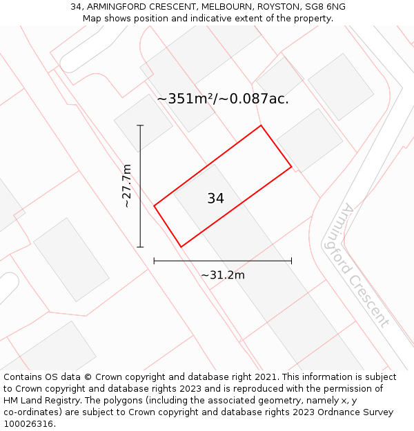 34, ARMINGFORD CRESCENT, MELBOURN, ROYSTON, SG8 6NG: Plot and title map