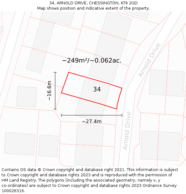 34, ARNOLD DRIVE, CHESSINGTON, KT9 2GD: Plot and title map