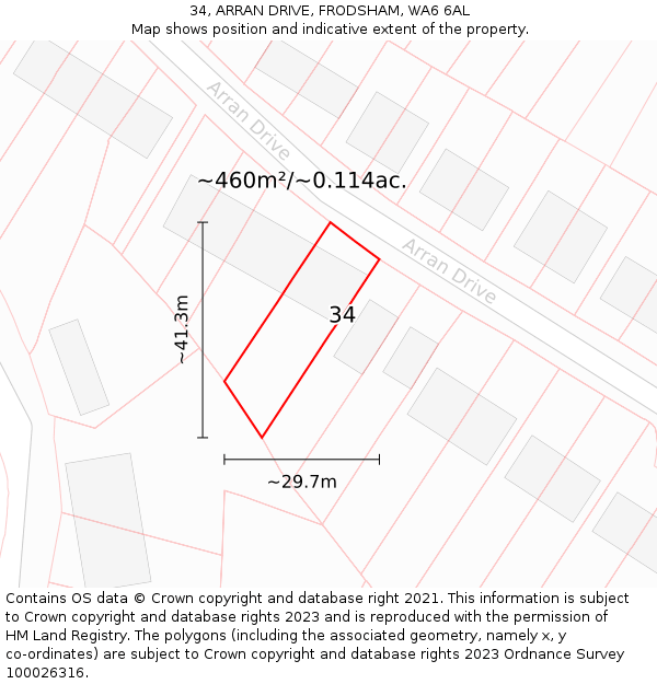 34, ARRAN DRIVE, FRODSHAM, WA6 6AL: Plot and title map