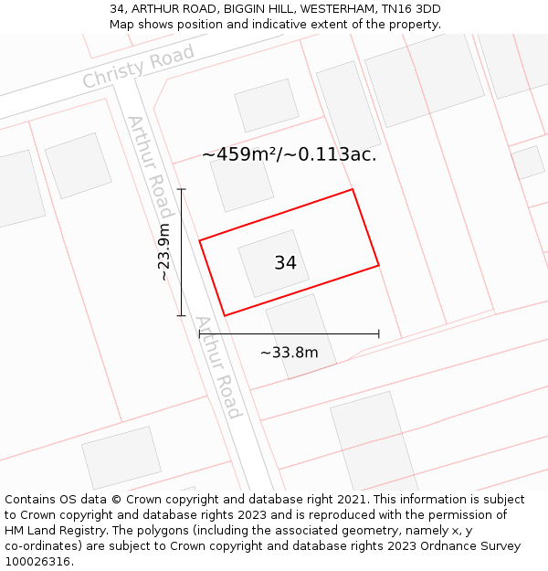 34, ARTHUR ROAD, BIGGIN HILL, WESTERHAM, TN16 3DD: Plot and title map