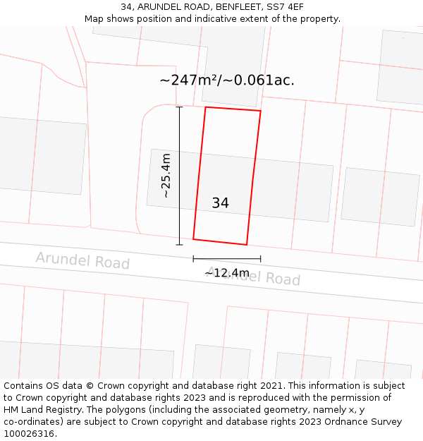 34, ARUNDEL ROAD, BENFLEET, SS7 4EF: Plot and title map