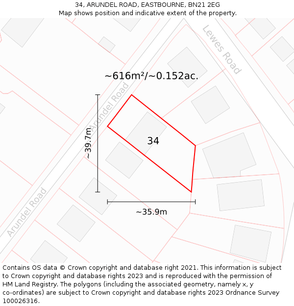 34, ARUNDEL ROAD, EASTBOURNE, BN21 2EG: Plot and title map