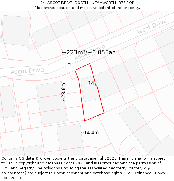 34, ASCOT DRIVE, DOSTHILL, TAMWORTH, B77 1QP: Plot and title map